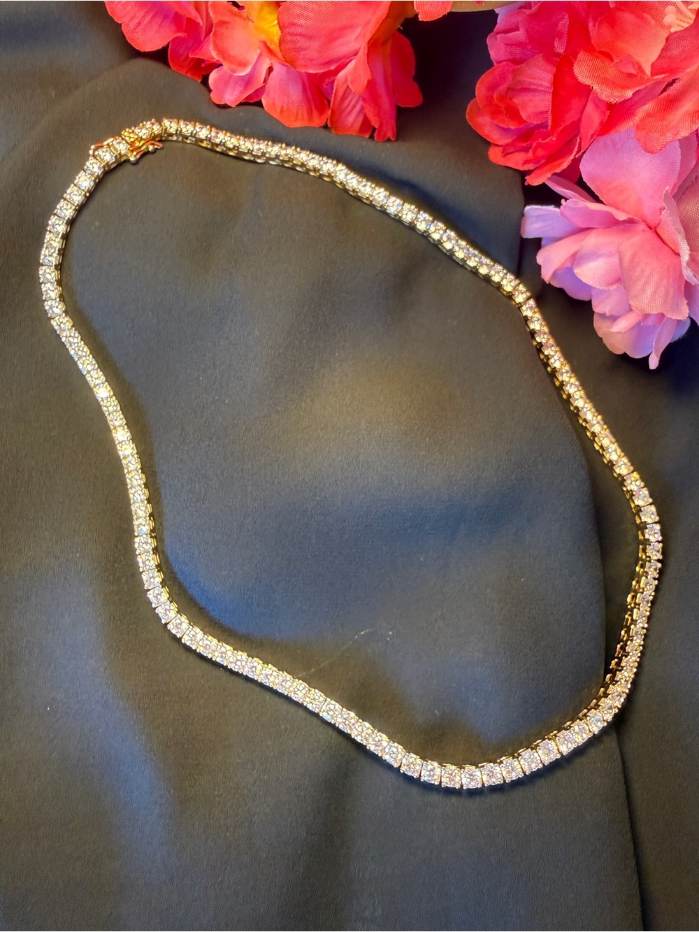 Classic Gold Tennis Necklace with Clear Crystals - Picture 4 of 11